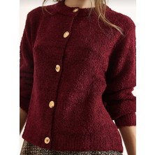 Mery Mery Boutique Gold Düğmeli Buklet Rahat Kadın Triko Hırka