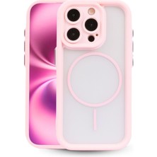 Vissona iPhone 15 Pro Uyumlu Kamera Korumalı Magsafe Wireless Şarj Özellikli Mat Silikon Pembe Renkli Siliko
