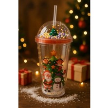 Marsilyan Noel Baba & Yılbaşı Temalı Pipetli Suluk 450 ML Çift Katman Mika Su Şişesi 2768