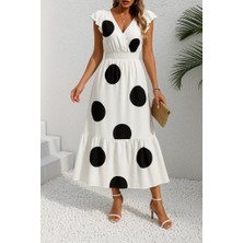 Yeşil Sarmaşık Kadın Kısa Kollu Kruvaze Yakalı Beli Lastikli Desenli Maksi Boy Örme Krep Elbise