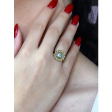 Esha Store Doğal Taş Dentirit Opal Yuvarlak Doğal Taşlı Antik Ayarlanabilir Kadın Yüzük EUY92DO