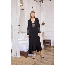 Herşeytrend Litae Göğüs ve Sırt Dekolteli Dantelli Sabahlık Takımı