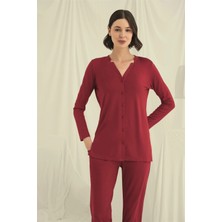 Herşeytrend Litae Uzun Kollu Boydan Düğmeli V Yaka Pijama Takımı