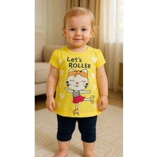 Büyümüş Kız Çocuk Kedi Baskılı Kız Taytlı Takım