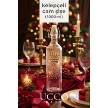 Ucco Kelepçeli Floral 1000 ml Cam Şişe – Sızdırmaz Şık Modern Sürahi Yağdanlık Limonata Kokteyl Karaf