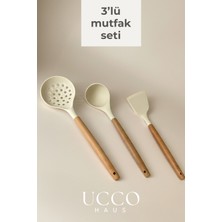 Ucco 3'lü Silikon Spatula Seti Ahşap Saplı, 32 Cm, Çizmez, Yüksek Isıya Dayanıklı Mutfak Gereci