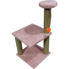 Özbience Çift Katlı Yuvarlak Basamaklı Pembe Jut Kedi Tırmalama Tahtası