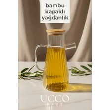 Ucco 900 ml Bambu Kapaklı Vakumlu Borosilikat Cam Yağlık Sirkelik Sürahi Yağdanlık
