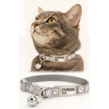 Özbience Sağlam Metal Kedi Tasması ve Pati Desenli Isimlik