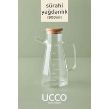 Ucco Borosilikat Cam Yağlık - 900 ml Kapasiteli, Şık ve Dayanıklı, Bambu Kapaklı, Tasarım Yağdanlık