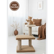 Özbience Yumuşak Peluş Dokulu 3 Katlı Yavru Kedi Tırmalama Tahtası, 46 cm