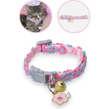 Özbience Çiçekli Dantel ve Zilli Pembe Küçük Irk Boyun Tasması