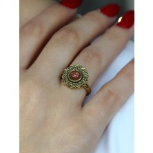 Esha Store Doğal Taş Güneş Yuvarlak Doğal Taşlı Antik Ayarlanabilir Kadın Yüzük EUY92G