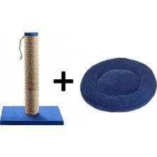 Özbience Kedi Tırmalama Tahtası 40 cm ve Kedi Simit Yatağı 50 cm Polar Set, Lacivert