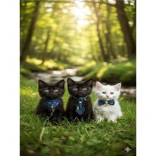 Özbience Tırtıl Desen 3'lü Set: Papyon, Fular, Kravat, Kedi ve Yavru Köpek Tasma