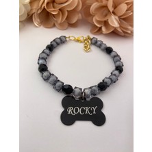 Özbience Siyah Kedi ve Köpek Tasması, Boncuklu ve Kişiye Özel Metal Künye ile