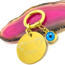 Özbience Kişiye Özel Altın Kaplama Köpek Tasma Ucu Nazar Boncuklu Isimlik