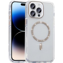 Ceponya iPhone 14 Pro Max Kılıf Taşlı Tasarım Magsafe Şarj Özellikli Glittering Design Silikon Kapak