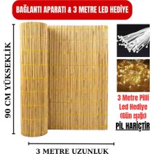 AYGHOME - Doğal Kamış Hasır Çit 90X300 cm + LED Aydınlatma ve Montaj Seti - Bahçe Balkon Gizlilik Gölgeliği (Misina Dokuma)