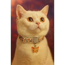 Özbience Nakış Desenli Kelebek Charmlı Kedi Tasması, Ayarlanabilir ve Güvenli Tokalı