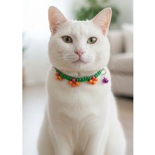 Özbience Ayarlanabilir Yeşil Kedi Kolyesi, Floş Ip ve Boncuklu Tasarım
