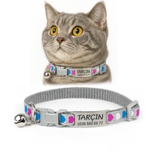 Özbience Renkli Kalp Desenli Isimlikli Kedi Tasması, Sallanmayan Künye