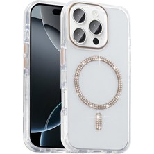 Ceponya iPhone 15 Pro Kılıf Taşlı Tasarım Magsafe Şarj Özellikli Glittering Design Silikon Kapak