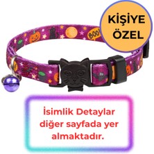 Özbience El Yapımı Mor Kedi Tasması, Hediye Isimlikli, Çanlı, Güvenlik Tokalı