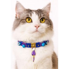 Özbience El Yapımı Nazar Boncuklu Kedi ve Köpek Charm Kolyesi, Ayarlanabilir Kot Kumaş