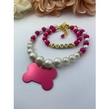 Özbience Pembe Krem Inci Boncuklu Kedi ve Köpek Tasma Kolye Bileklik Seti