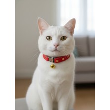 Özbience Ayarlanabilir Kedi Kolyesi, Hakiki Deri, Kırmızı, Sesli ve Zilli Tasarım