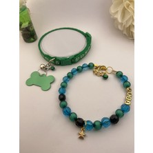 Özbience Yeşil Tasma, Metal Isimlik ve Gold Charm'lı Köpek ve Kedi Seti