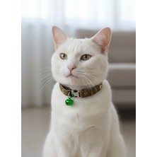 Özbience Ayarlanabilir Yeşil Deri Kedi Kolyesi ve Zilli Sesli Tasma