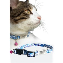 Özbience Renkli Desenli Kedi Tasması, Metal Isimlikli, Sallanmayan Güvenli Tasma