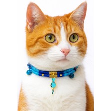 Özbience El Yapımı Nazar Boncuklu Kedi ve Köpek Charm Kolyesi, Ayarlanabilir Kot Kumaş