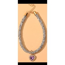 Özbience Parlak Taşlı Pembe Kalpli Kedi Köpek Tasma, Şık ve Rahat Takım