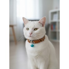 Özbience Ayarlanabilir Hakiki Deri Kedi Kolyesi Tasma Taba Sesli ve Zilli