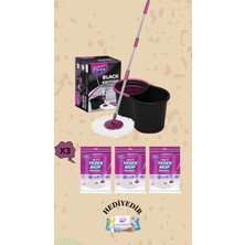 Allians Black Edition Döner Başlıklı Temizlik Seti, 3 Adet ve Orijinal Mop Hediye