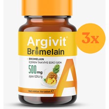 Argivit Bromelain 500 Mg 60 Tablet - 3 Adet (180 Tablet) - Dezenfektan Hediyeli (%72 Alkol)