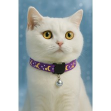 Özbience Mor Ay Yıldız Desenli Kedi Tasması, Ayarlanabilir ve Güvenlik Tokasıyla Rahat Kullanım