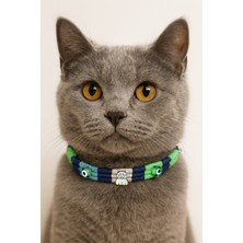 Özbience Renkli Gümüş Kaplama Kedi Yıldız ve Cam Nazar Boncuklu Kolye