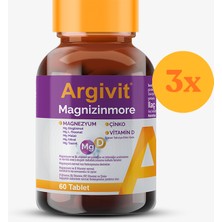 Argivit Magnizinmore 60 Tablet - 3 Adet (180 Tablet) - Dezenfektan Hediyeli (%72 Alkol)