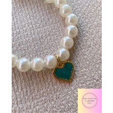 Özbience Sevimli Kalp Inci Boncuklu Yetişkin Kedi ve Köpek Tasması Kolyesi