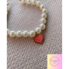 Özbience Kalp Tasmalı Inci Boncuklu Köpek ve Kedi Boyun Tasması Kolyesi