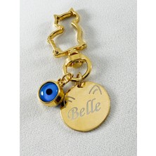 Özbience Kişiye Özel Altın Kaplama Kedi Tasma Ucu Nazar Boncuklu Isimlik