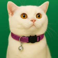 Özbience Işıltılı Kedi Boyun Tasması, Ayarlanabilir, Çıngıraklı, Güvenlik Kilitli, Çantalı