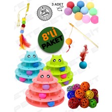 Özbience 8'li Kedi Oyun Seti: Yapışkan Olta, Tüylü Top, Zilli Top ve 3 Oyun Topu