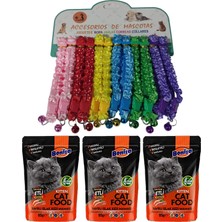 Özbience Renkli Fırfırlı Zilli Kumaş 12'li Kedi Tasma Seti