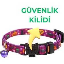 Özbience Mor Desenli Kedi Tasması, Ayarlanabilir, Güvenlik Tokalı, Yumuşak Kumaş