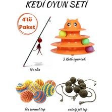 Özbience 3 Katlı Kedi Oyun Seti, Toplar ve Olta ile Eğlence Keyfi